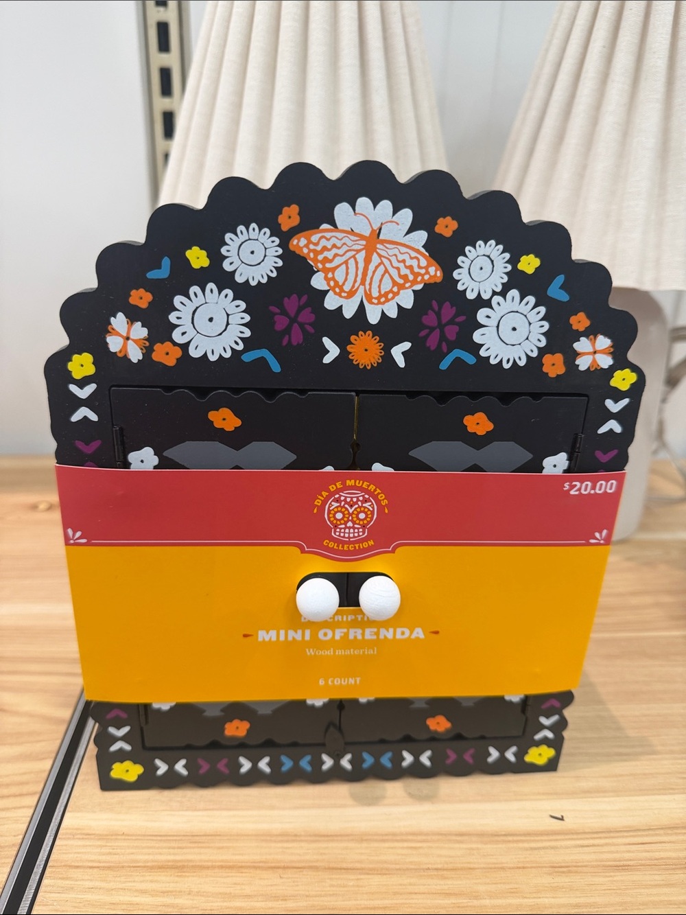 Mini Ofrenda Decorative Home Accent - Black with Multicolor Floral Design